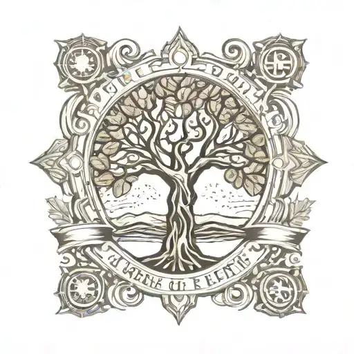 tree of life inside firefighter Maltese cross made tattoo design idea