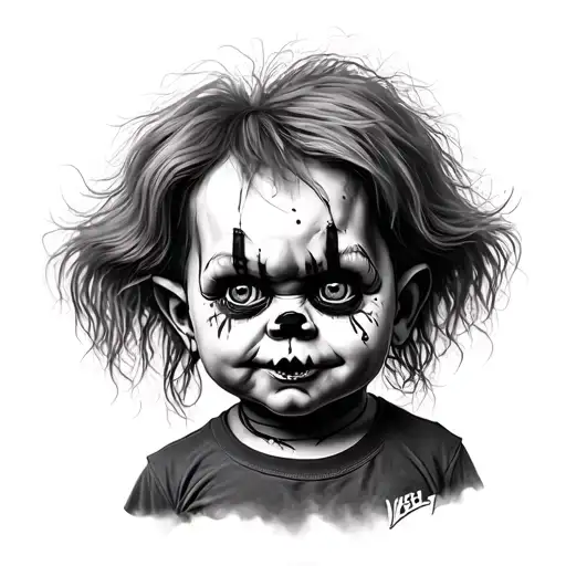 chucky polka trash tattoo design idea