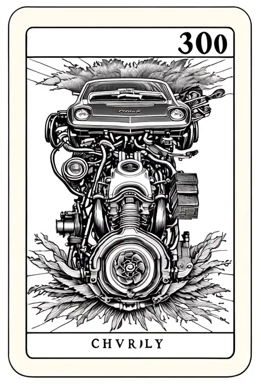 Chevy z28 302 v8 engine tarot card tattoo design idea