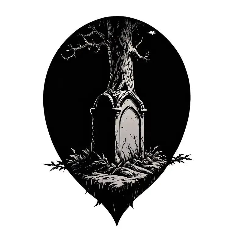 Forest and tombstone tattoo design idea