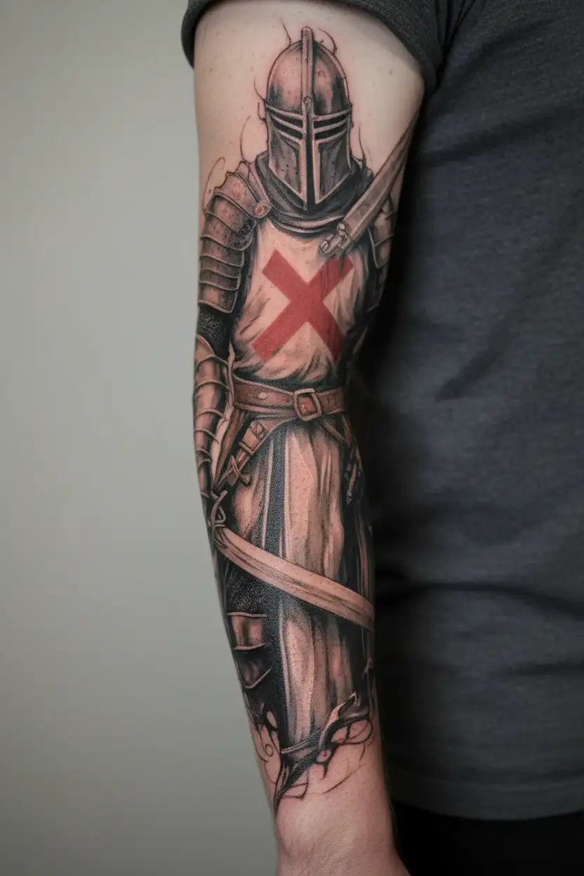 Templar knight with a sword tattoo design idea