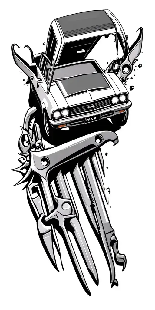 tools and cars racing tattoo design idea