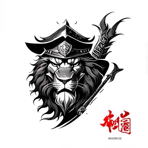 For Inner Arm tattoo, Fierce Ronin Shogun Lion Samurai with helmet tattoo design idea