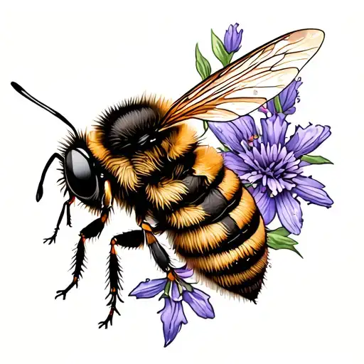 bee approaching lavendar flower bouquet tattoo design idea