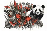 panda butterfly red cardinal cala lily tattoo design idea