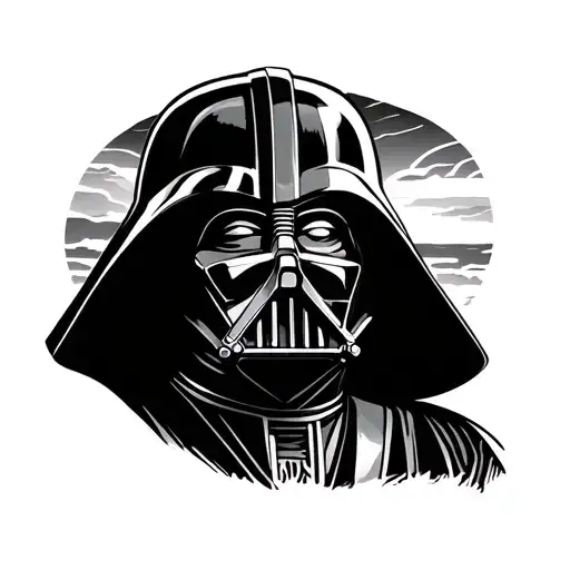 half Darth Vader half Luke Skywalker gazing at the sunset tattoo design idea