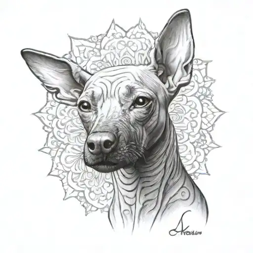 mexican hairless dog on leg tattoo design idea