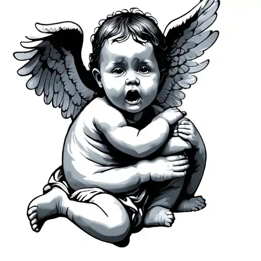 Crying baby angel tattoo design idea