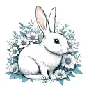 White rabbit in flowers tattoo design idea