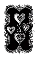 hearts with i itials  J C E E  tattoo design idea