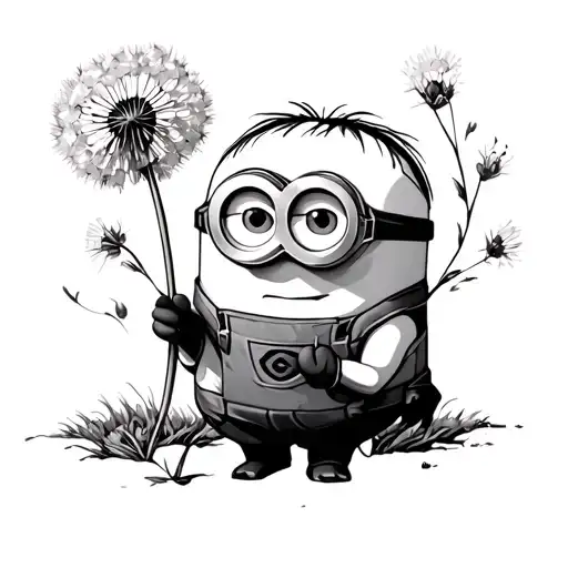 minion holdin a small dandelion flower tattoo design idea