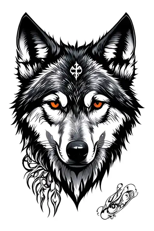 cross wolf face tattoo design idea