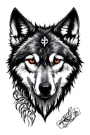 cross wolf face tattoo design idea