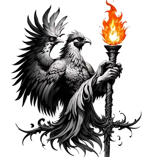 phoenix holding torch neo traditional tattoo tattoo design idea