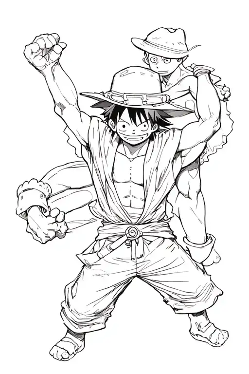 One Piece luffy gear 5 with ace and sabo tattoo design idea