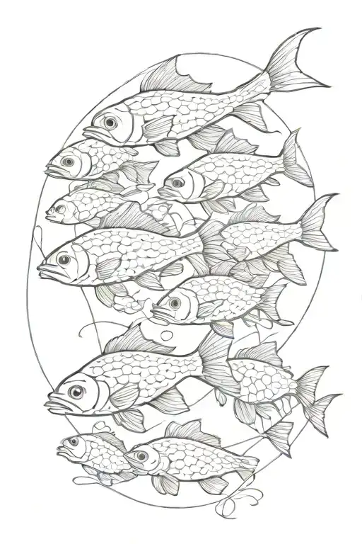 full black circle school of fish tattoo design idea