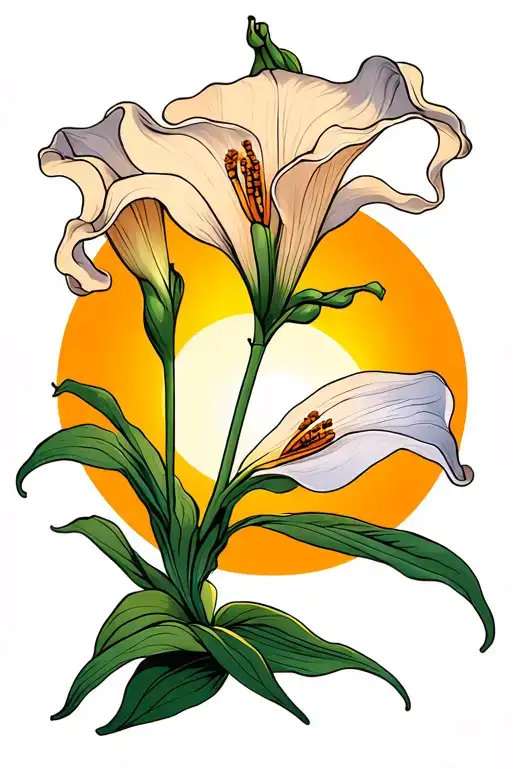 calla lily and sun setting tattoo design idea