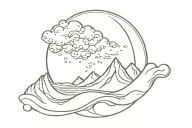 ocean wave merging into a mountain range merging into a fire merging into a cloud tattoo design idea