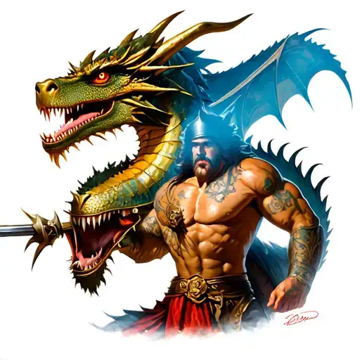 Leonidas of sparta slaying a dragon tattoo design idea