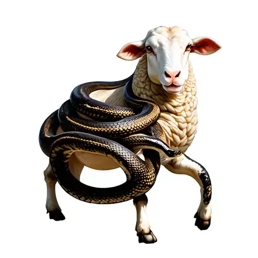 Snake coiled around sheep body tattoo design idea