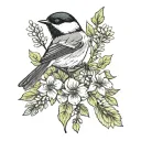 chickadee and wildflowers tattoo design idea