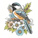 chickadee and wildflowers tattoo design idea