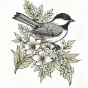chickadee and wildflowers tattoo design idea