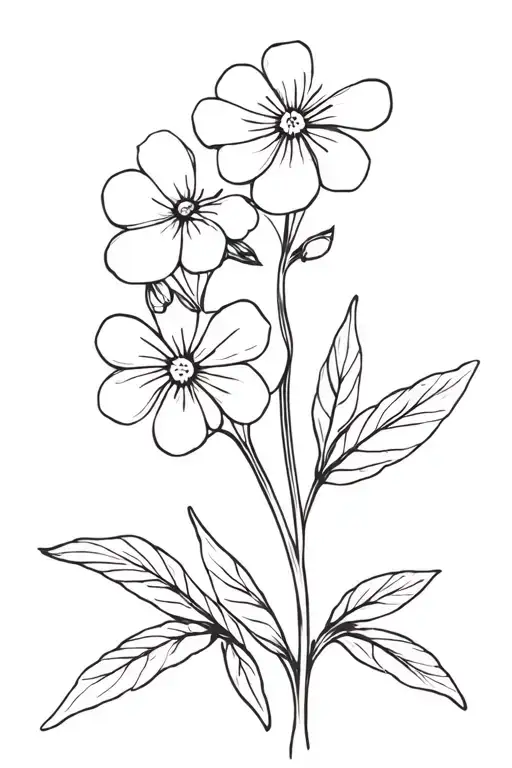 create a fine line art drawing of the september birth flower; forget me nots, as a single flower. tattoo design idea