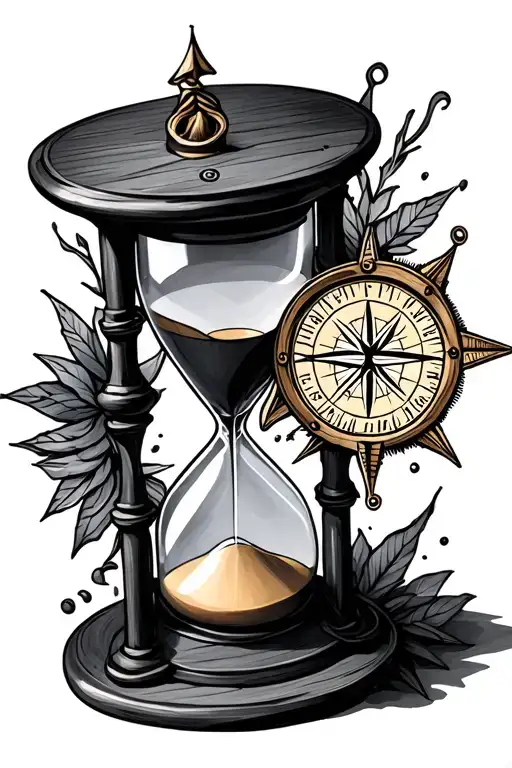 hourglass and compass tattoo design idea