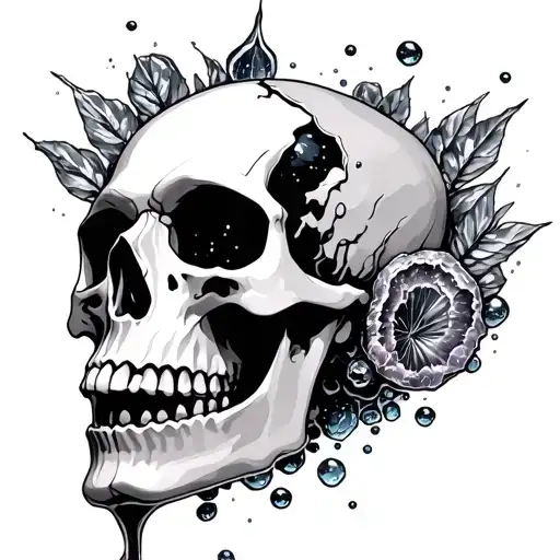 broken skull with geodes pouring out tattoo design idea