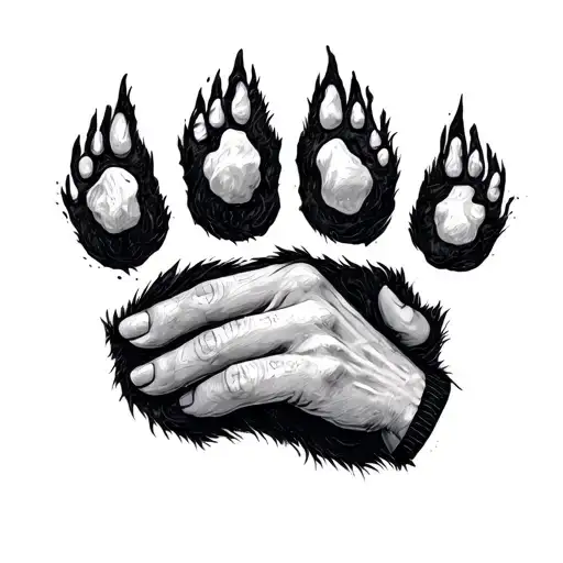 male hand, female and dog paw print tattoo design idea