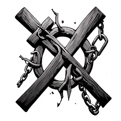 broken chains and a cross tattoo tattoo design idea