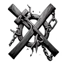 broken chains and a cross tattoo tattoo design idea