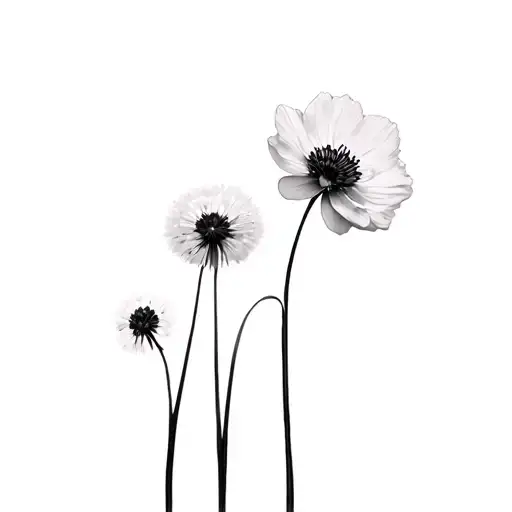 anemone flower and dandelions intertwined smaller than the other tattoo design idea