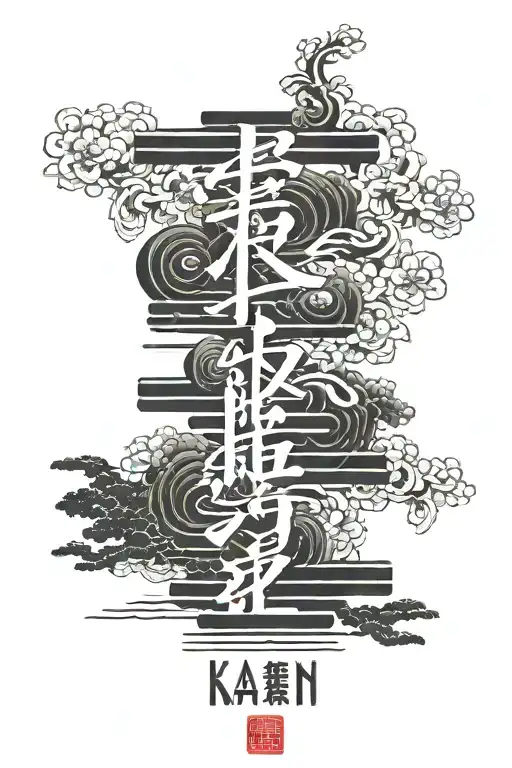 word "kaizen" in Japanese and the word "Family" in Japanese, the letters must be vertical and have a red line in the background tattoo design idea