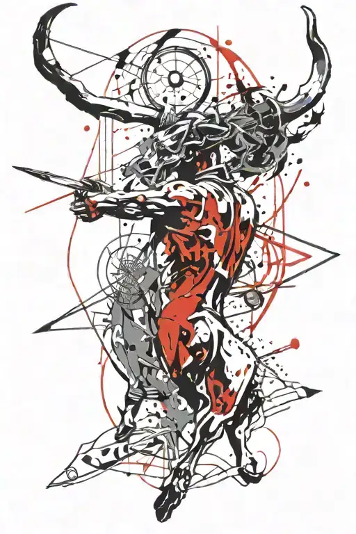 Sagittarius archer shooting Taurus bull skull tattoo design idea