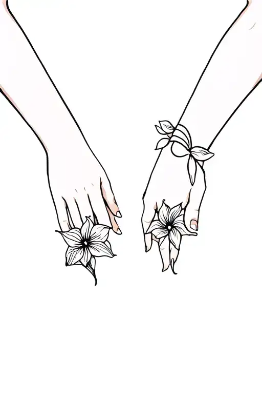 kid and mom, hands, lilly flower tattoo design idea