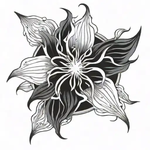 alchemical sun with spider lilies tattoo design idea