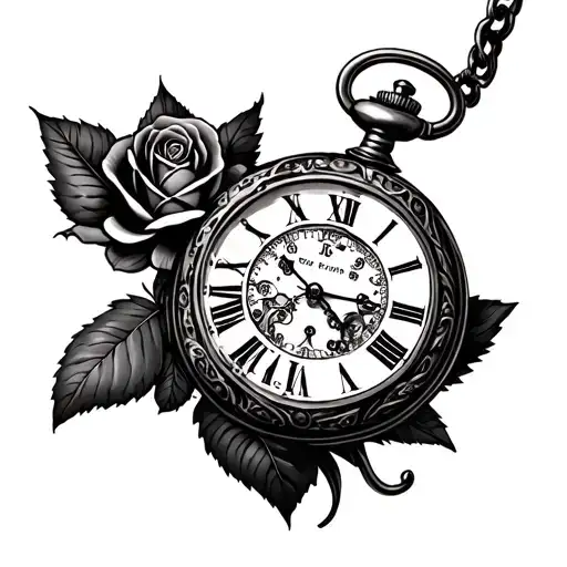 steampunk rose and pocket watch tattoo design idea
