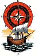 Nordic Compass in the background with a Viking ship sailing towards tattoo design idea