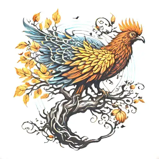 Phoenix Bird Inside A Tree Of Life tattoo design idea