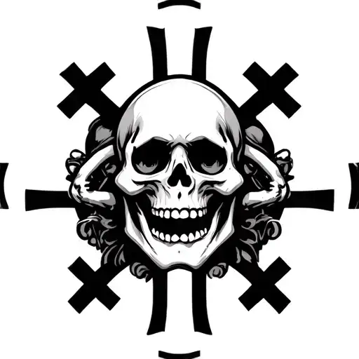 happy face mad face skulls with cross tattoo design idea