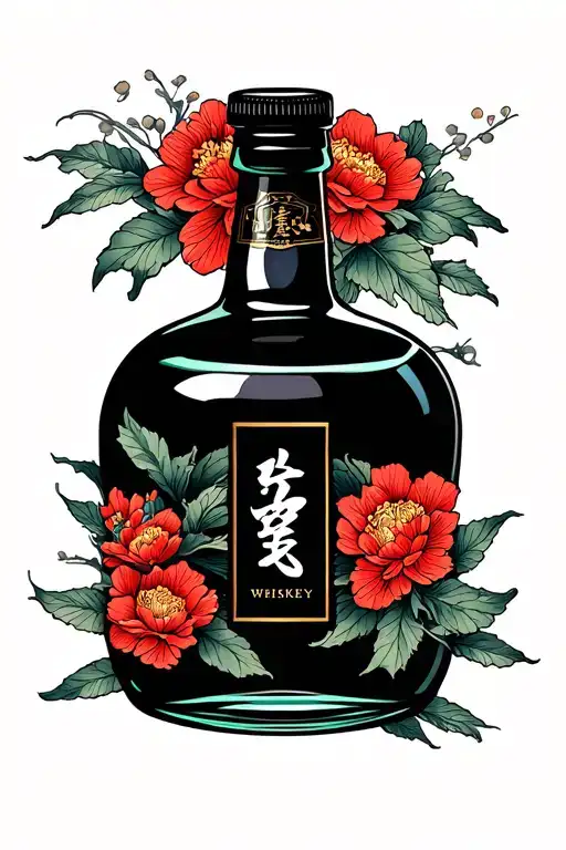 blackish whiskey bottle tattoo design idea