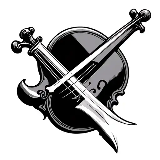 cello bow shaped sword tattoo design idea
