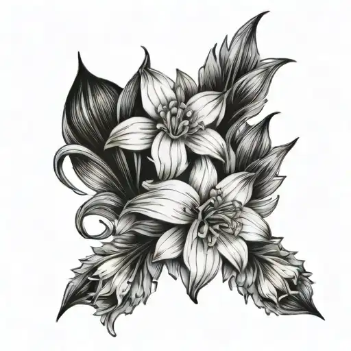 One snowdrop, one daffodil, two Lily Valley and one chrysanthemum tattoo design idea