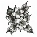 One snowdrop, one daffodil, two Lily Valley and one chrysanthemum tattoo design idea