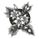 One snowdrop, one daffodil, two Lily Valley and one chrysanthemum tattoo design idea