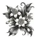 One snowdrop, one daffodil, two Lily Valley and one chrysanthemum tattoo design idea