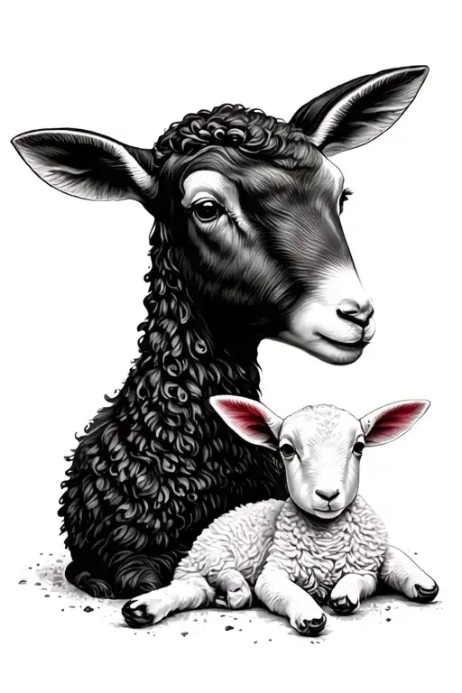 mom and daughter lamb laying tattoo design idea