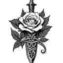 celtic love knot dagger with one rose intertwined tattoo design idea